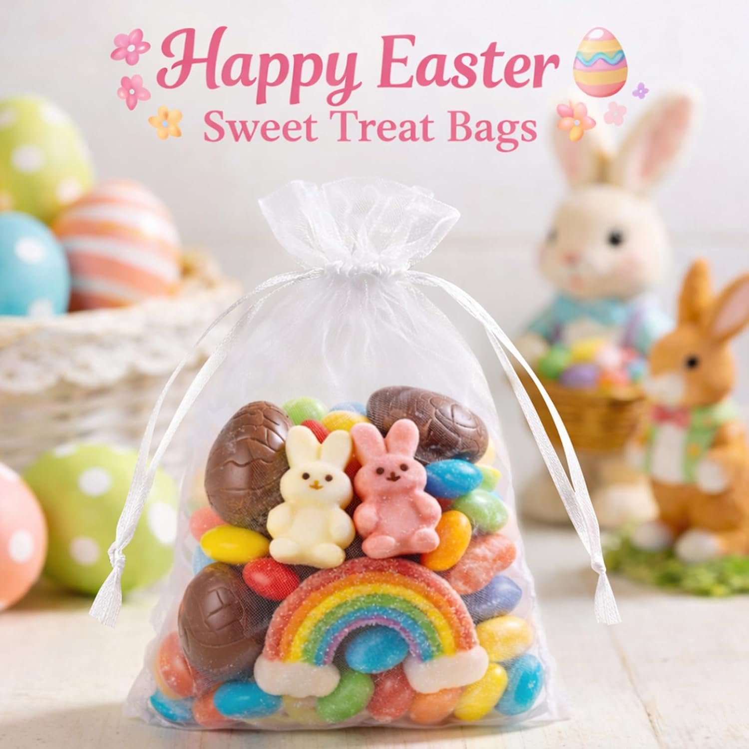 Grossiste Sachets en Organza Blancs 5 x 7 Pouces Lot de 50 à Cordon Coulissant pour Mariage Bonbons Bijoux Savon Fêtes Pâques Marque Blanche Fournisseur