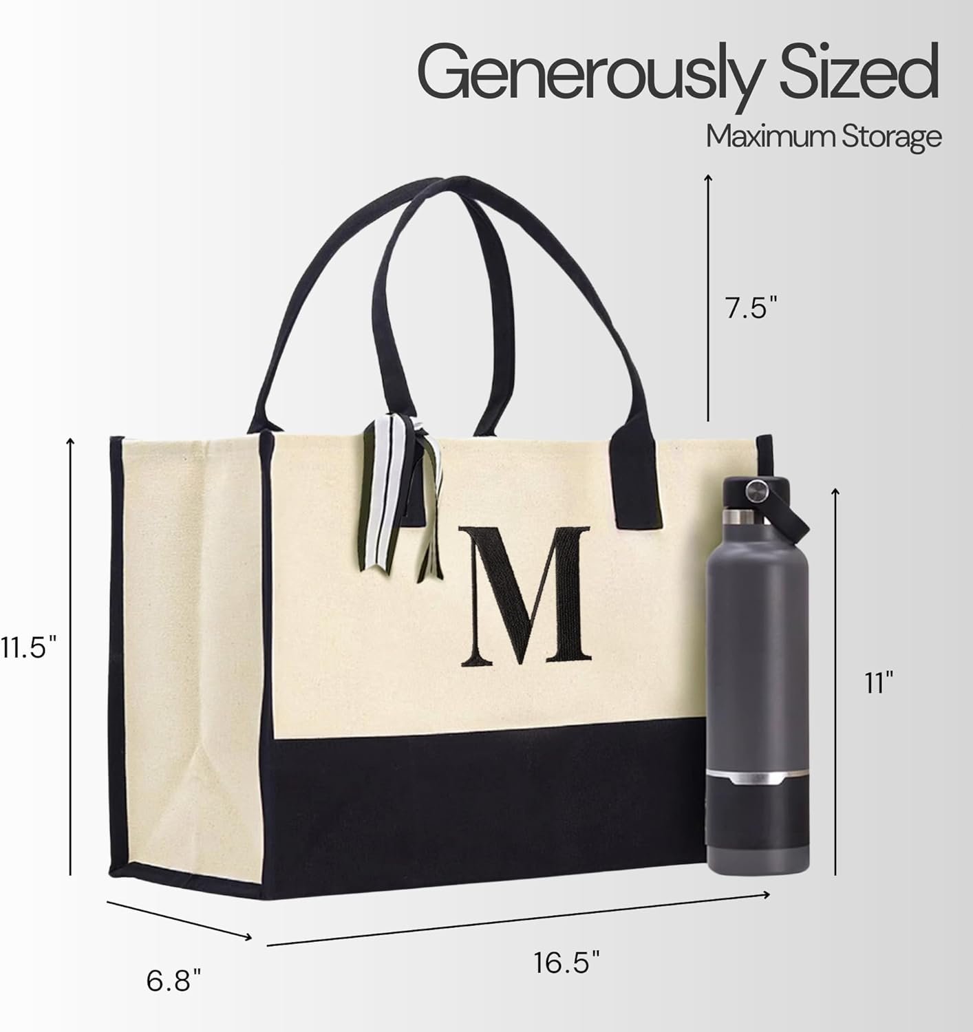 Grossiste Grand Sac Cabas en Toile de Coton Monogrammé Initiales pour Femmes Logo Personnalisé Réutilisable Plage Courses Travail Voyage Fabricant