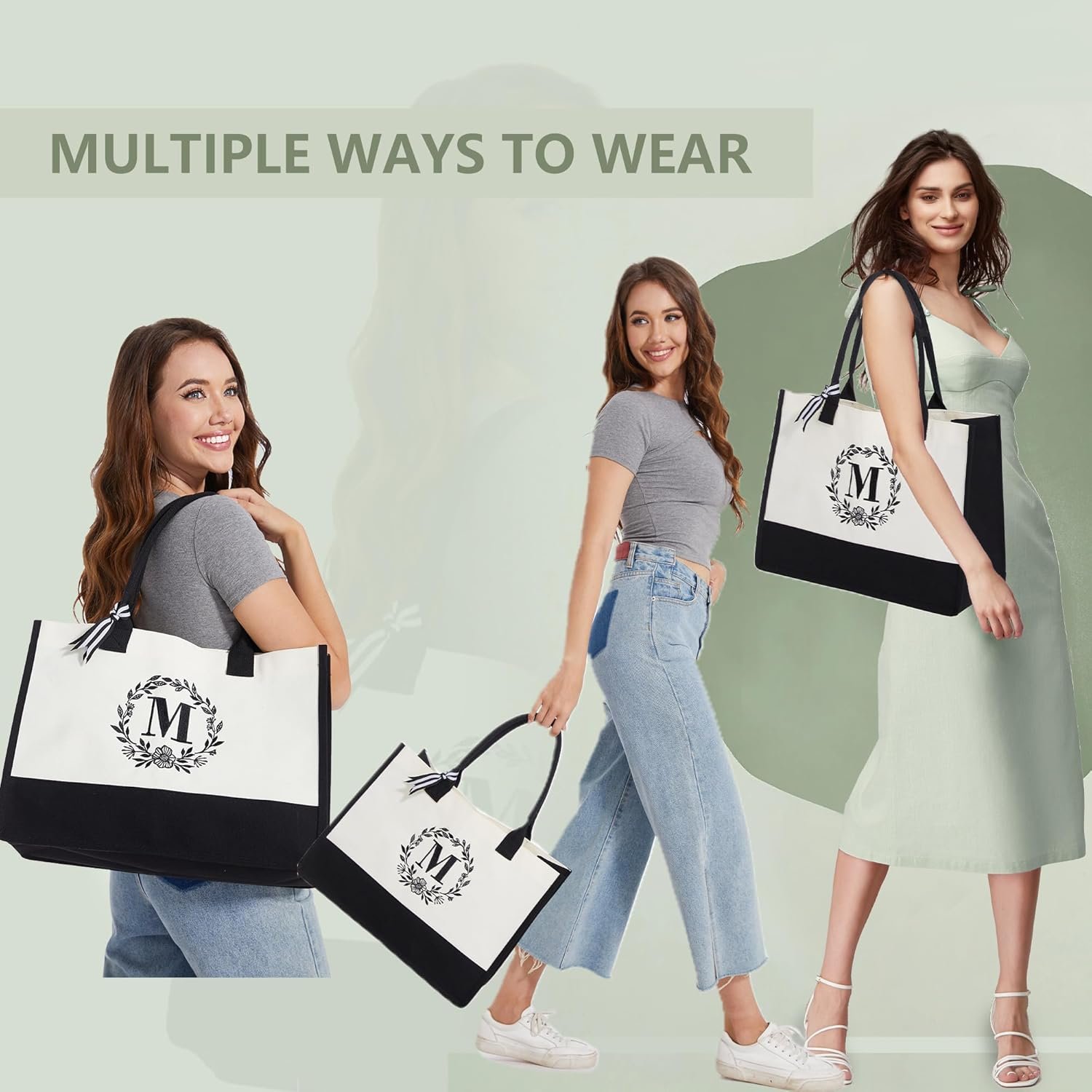 Fabricant Sac Tote Broderie Monogramme Initiale Logo Personnalisé pour Femmes Enseignantes Mamans Amies Cadeau Anniversaire Plage Mariage Travail Grossiste