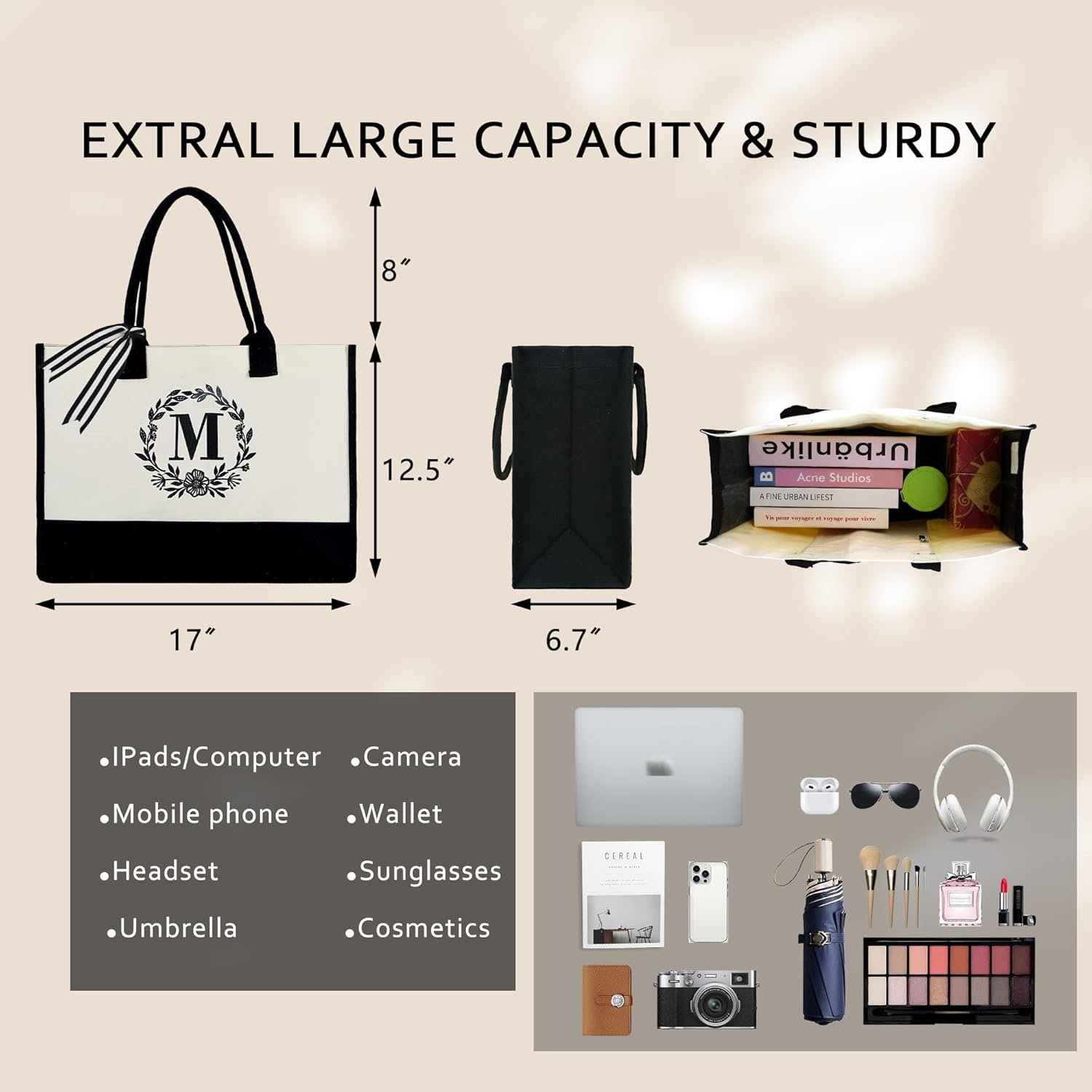 Fabricant Sac Tote Broderie Monogramme Initiale Logo Personnalisé pour Femmes Enseignantes Mamans Amies Cadeau Anniversaire Plage Mariage Travail Grossiste