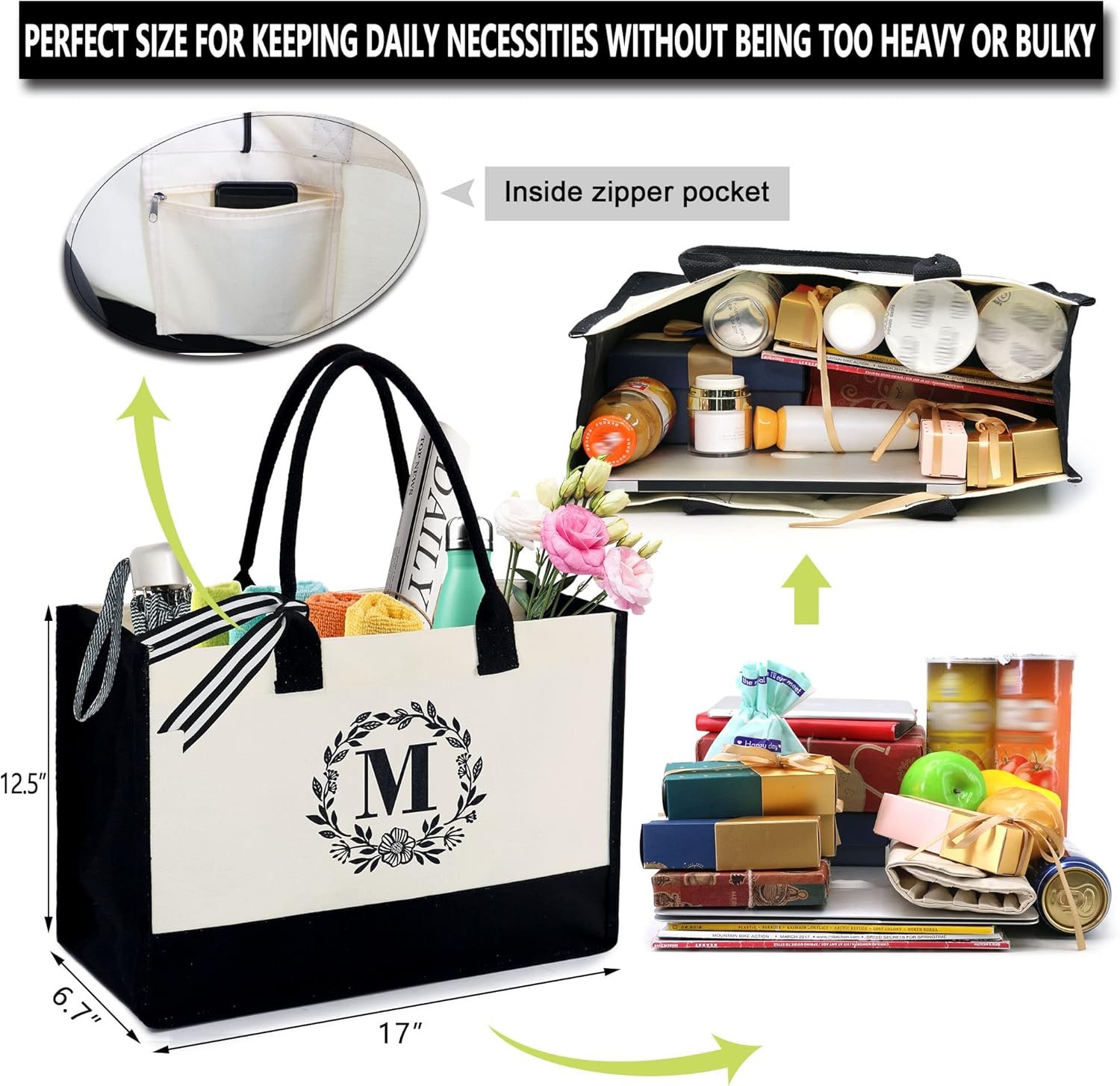 Fabricant Sac Tote Broderie Monogramme Initiale Logo Personnalisé pour Femmes Enseignantes Mamans Amies Cadeau Anniversaire Plage Mariage Travail Grossiste