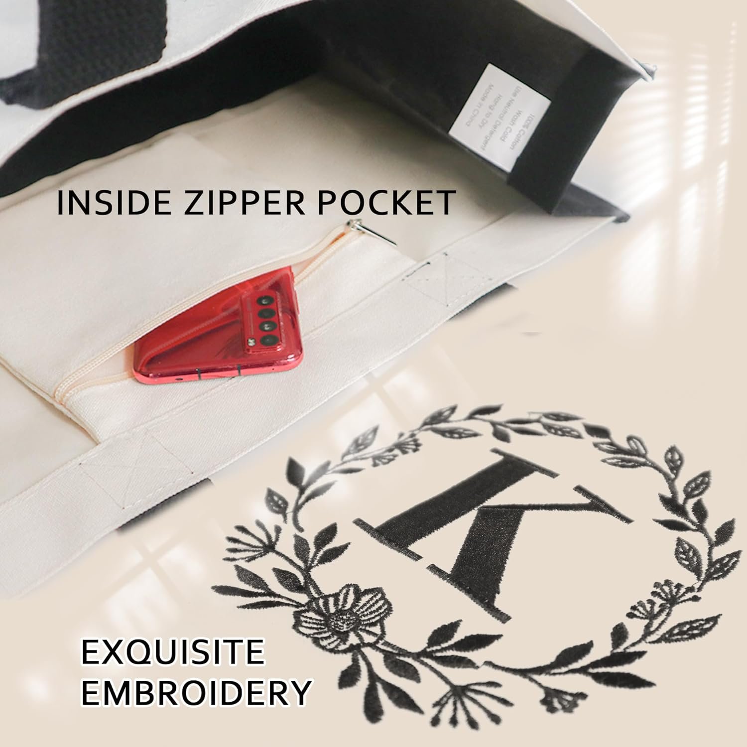 Fabricant Sac Tote Broderie Monogramme Initiale Logo Personnalisé pour Femmes Enseignantes Mamans Amies Cadeau Anniversaire Plage Mariage Travail Grossiste