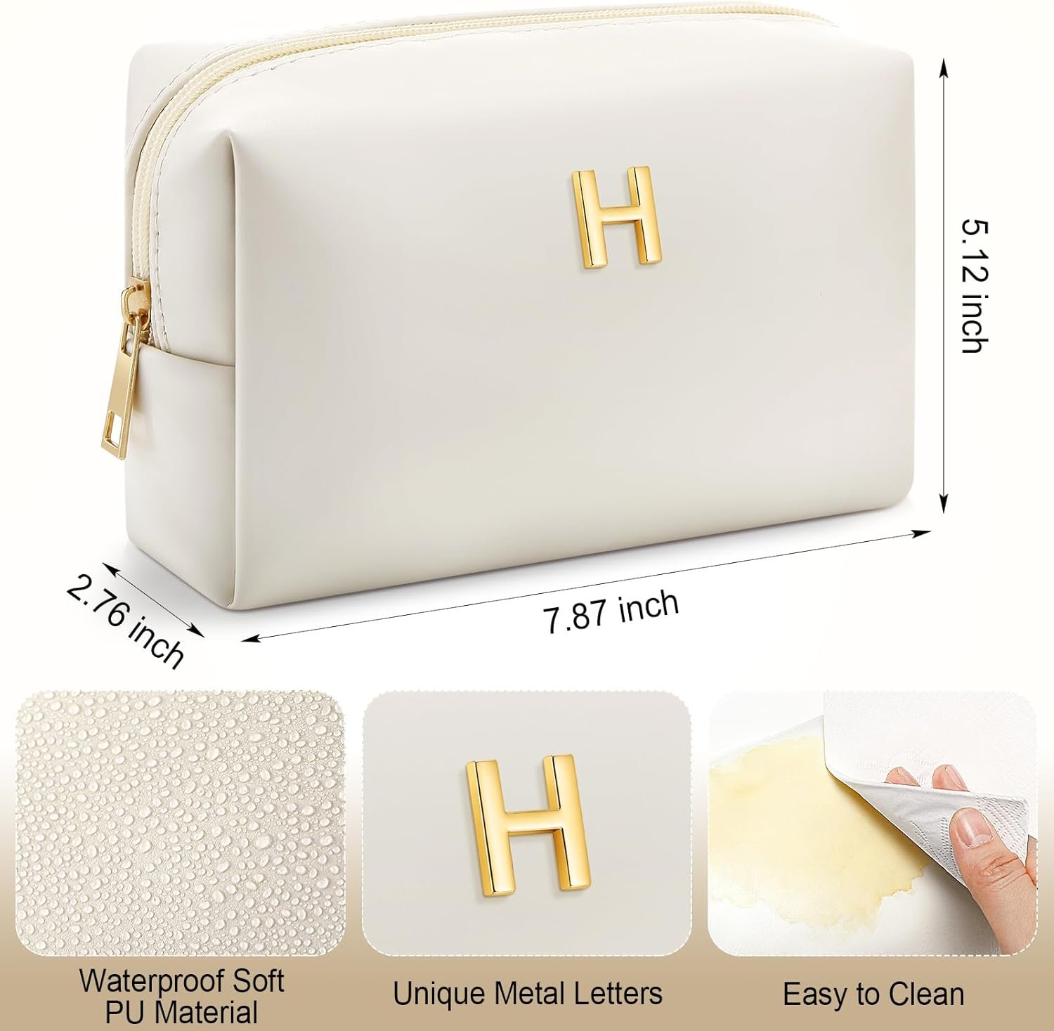 Fournisseur Grossiste Petit Sac de Maquillage Monogrammé en Cuir Beige pour Femmes Pochon Toilette Voyage OEM (H)
