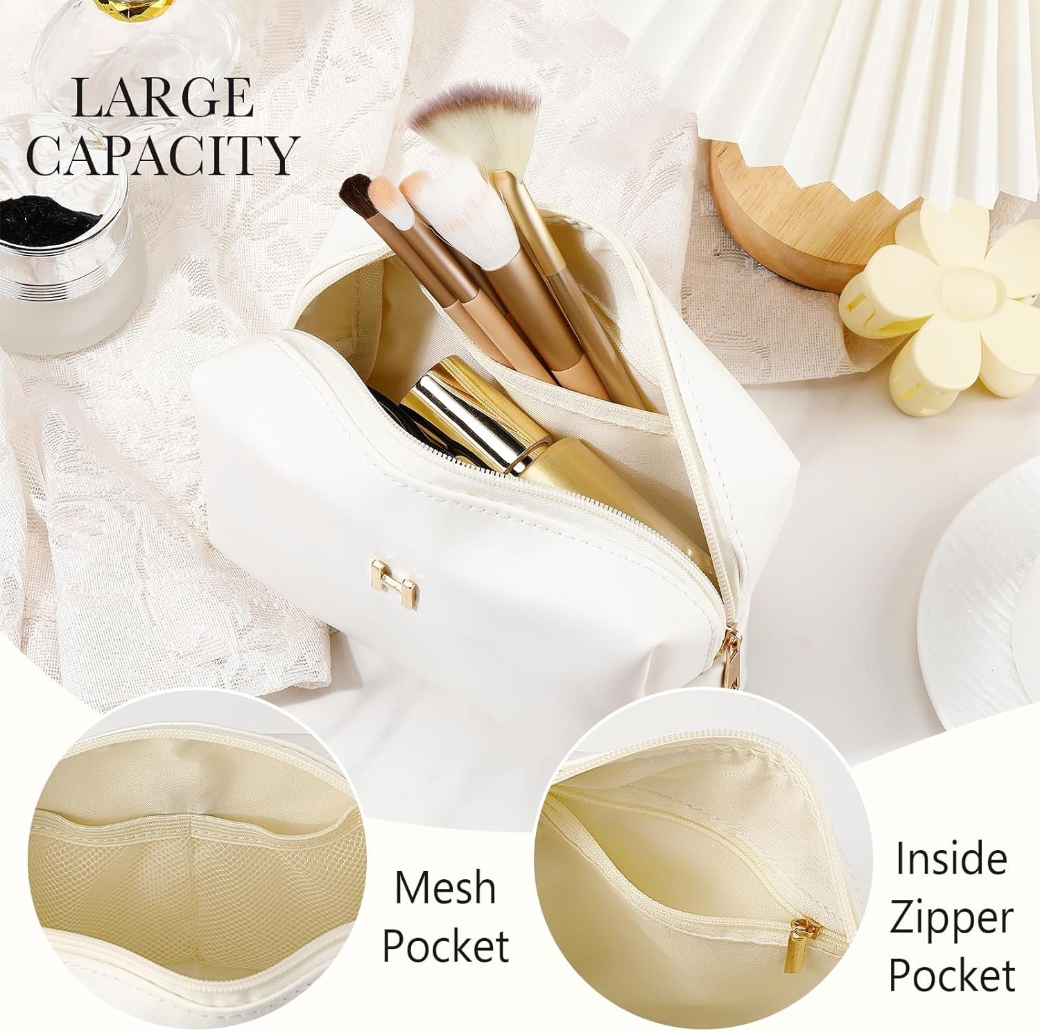 Fournisseur Grossiste Petit Sac de Maquillage Monogrammé en Cuir Beige pour Femmes Pochon Toilette Voyage OEM (H)