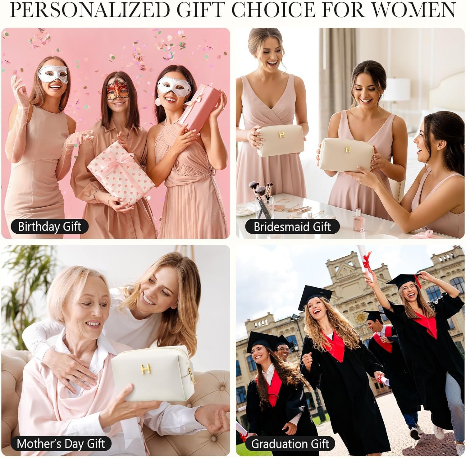 Fournisseur Grossiste Petit Sac de Maquillage Monogrammé en Cuir Beige pour Femmes Pochon Toilette Voyage OEM (H)