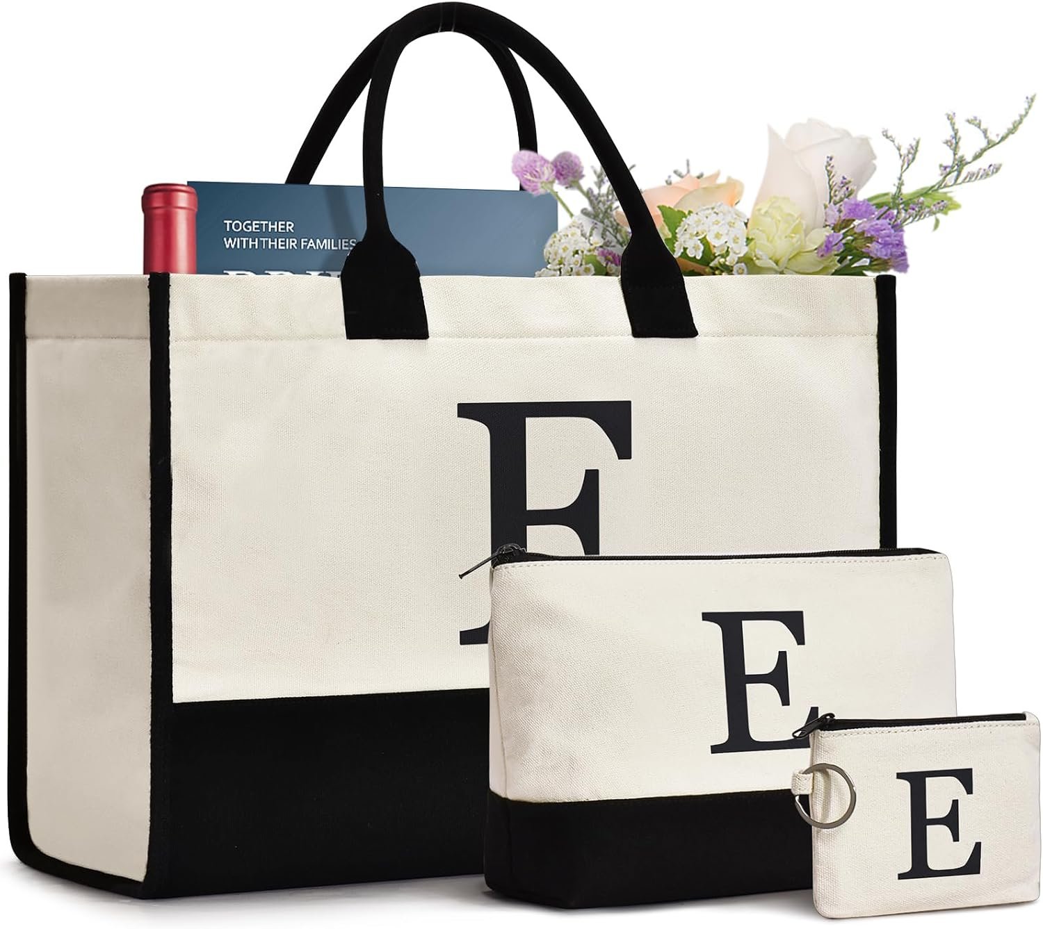 Grossiste Sac Cabas en Toile Personnalisé Initiales Fournisseur Cadeau Anniversaire Femmes Maman Enseignante Amie Demoiselle d'Honneur Mariage Plage Vacances Logo Personnalisé