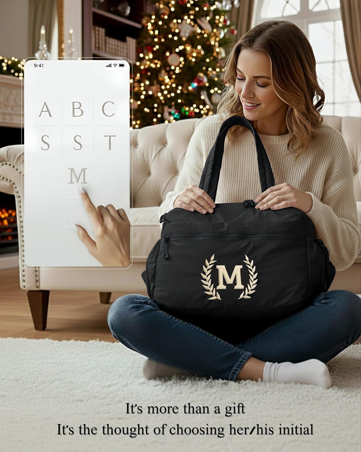 Grossiste Sac Duffle de Gym pour Femmes – Sac Sport Brodé Initiales avec Logo Personnalisé pour Hommes – Duffel Voyage Workout Manche Valise Cadeau Maman Fille Fabricant (Noir, A)