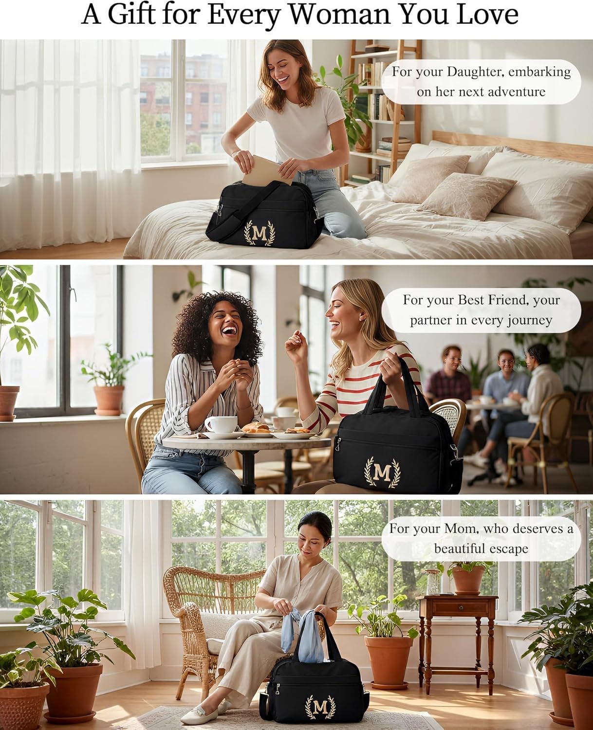 Grossiste Sac Duffle de Gym pour Femmes – Sac Sport Brodé Initiales avec Logo Personnalisé pour Hommes – Duffel Voyage Workout Manche Valise Cadeau Maman Fille Fabricant (Noir, A)