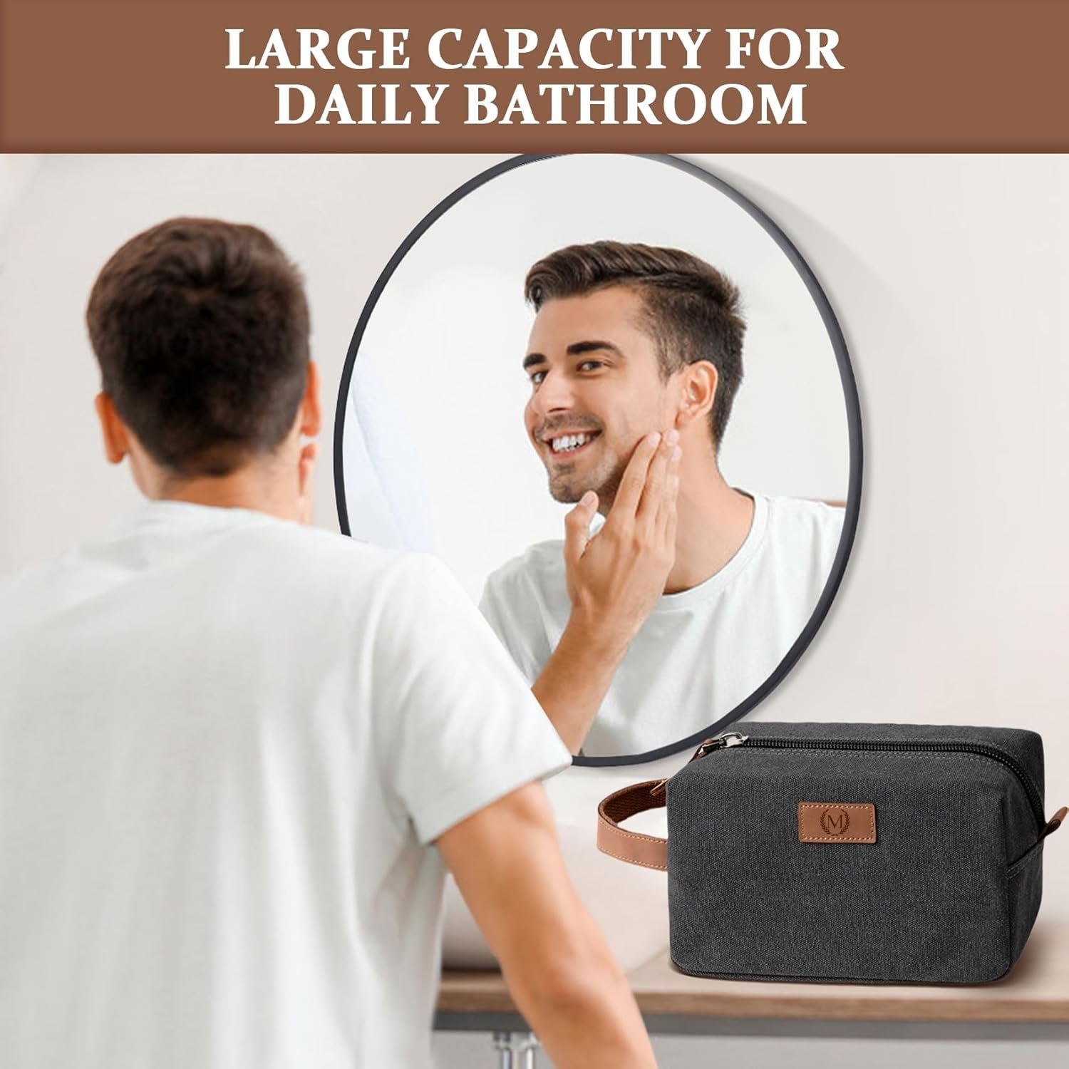 Grossiste en Sac de Toilette Homme Imperméable Personnalisé Canvas Gravé Initiales et Épi de Blé pour Cadeaux Garçons d'Honneur et Voyage OEM Fabricant Gris Foncé A