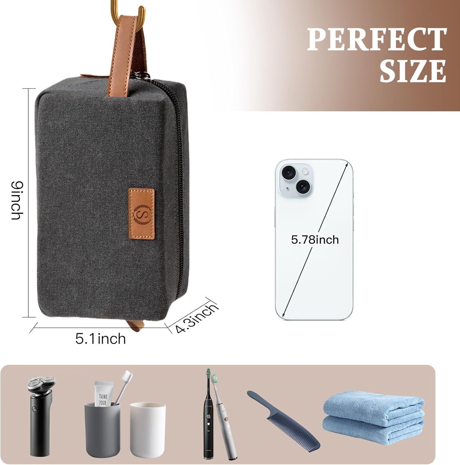 Grossiste en Sac de Toilette Homme Imperméable Personnalisé Canvas Gravé Initiales et Épi de Blé pour Cadeaux Garçons d'Honneur et Voyage OEM Fabricant Gris Foncé A