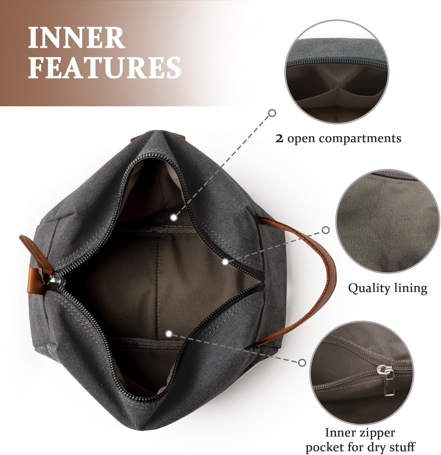 Grossiste en Sac de Toilette Homme Imperméable Personnalisé Canvas Gravé Initiales et Épi de Blé pour Cadeaux Garçons d'Honneur et Voyage OEM Fabricant Gris Foncé A