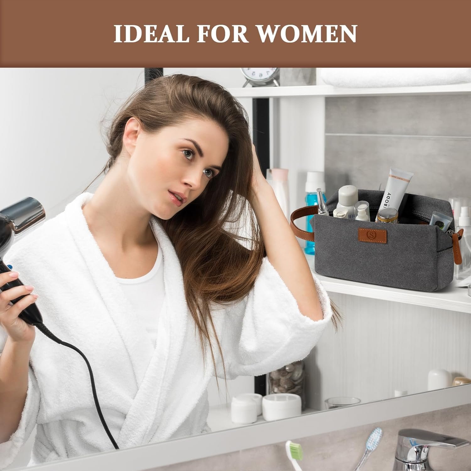 Grossiste en Sac de Toilette Homme Imperméable Personnalisé Canvas Gravé Initiales et Épi de Blé pour Cadeaux Garçons d'Honneur et Voyage OEM Fabricant Gris Foncé A