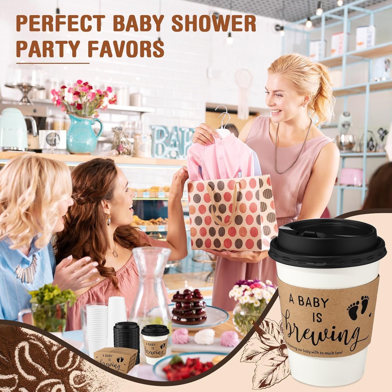 Grossiste 50 ensembles gobelets à café 12 oz « A Baby's is Brewing » pour baby shower avec couvercles et manches papier jetables logo personnalisé fournisseur Grossiste 50 ensembles gobelets à café 12 oz « A Baby's is Brewing » pour baby shower avec couvercles et manches papier jetables logo personnalisé fournisseur