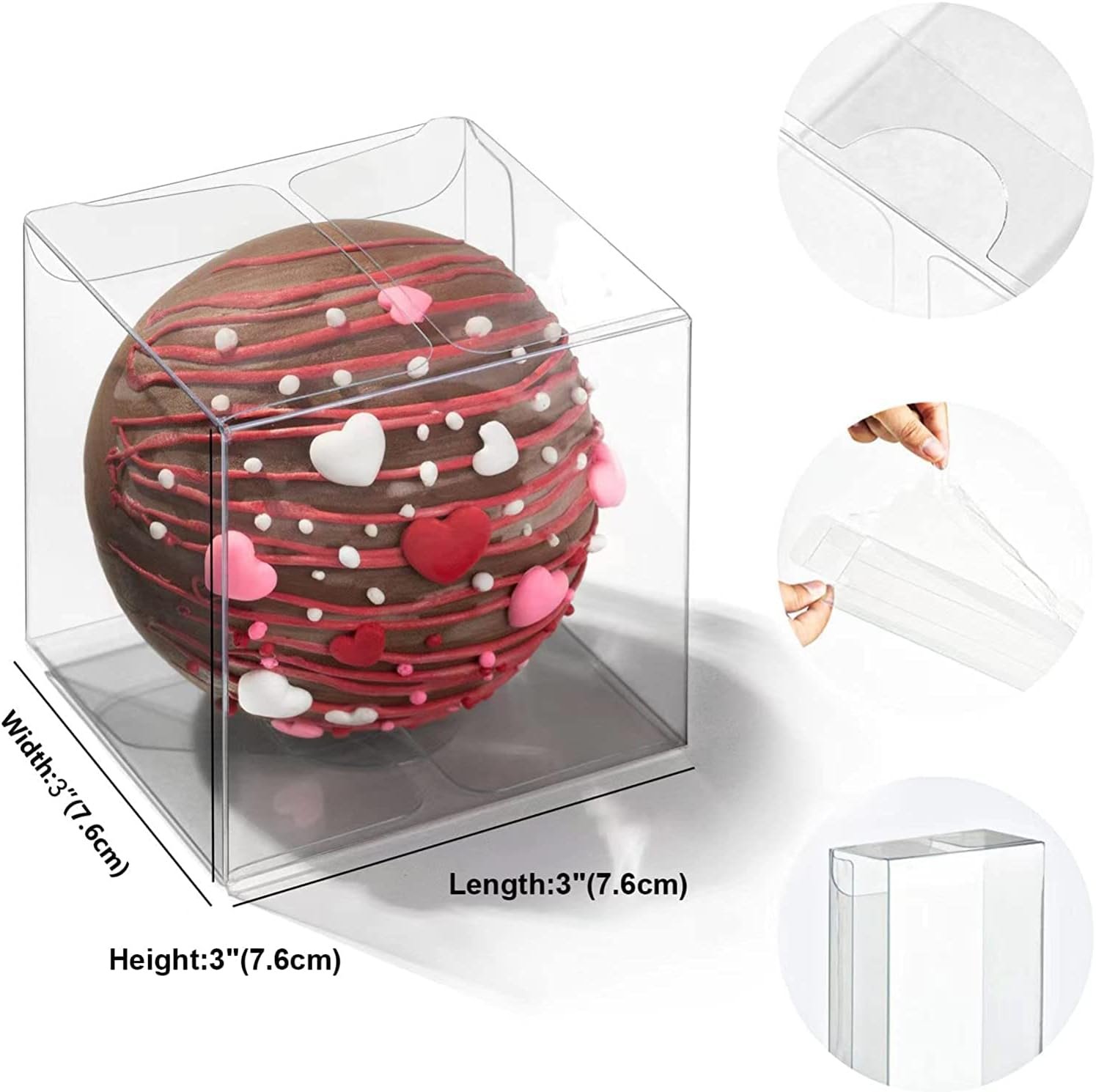 Fournisseur Boîtes Transparentes 3 x 3 x 3 Pouces pour Bombes de Chocolat Cupcakes Bonbons Grossiste Pack de 50 Marque Blanche