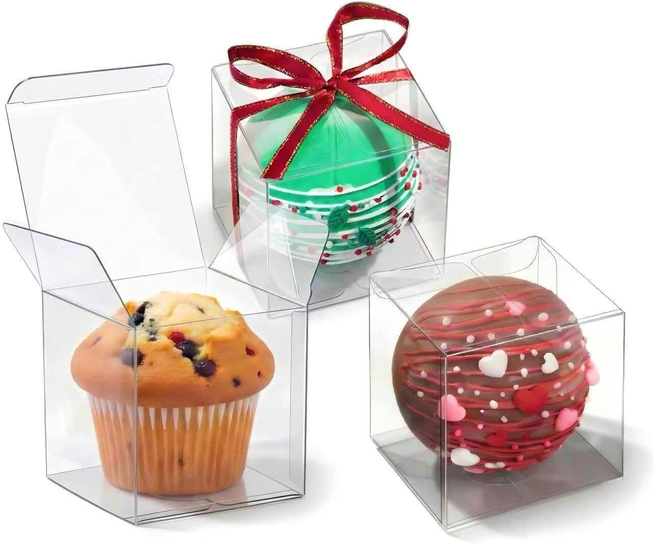Fournisseur Boîtes Transparentes 3 x 3 x 3 Pouces pour Bombes de Chocolat Cupcakes Bonbons Grossiste Pack de 50 Marque Blanche