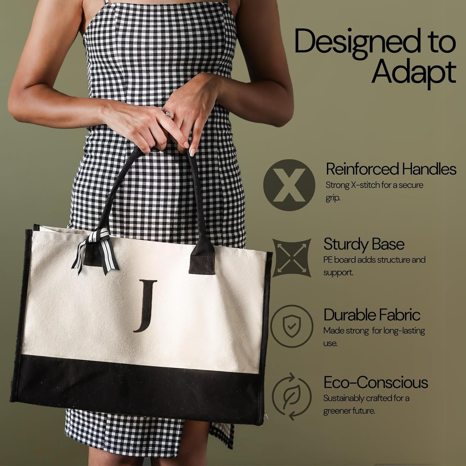 Grossiste Sac Cabas en Toile Grande Coton Personnalisé Initiales Monogramme Femmes Réutilisable Plage Courses Travail Voyage OEM Fabricant