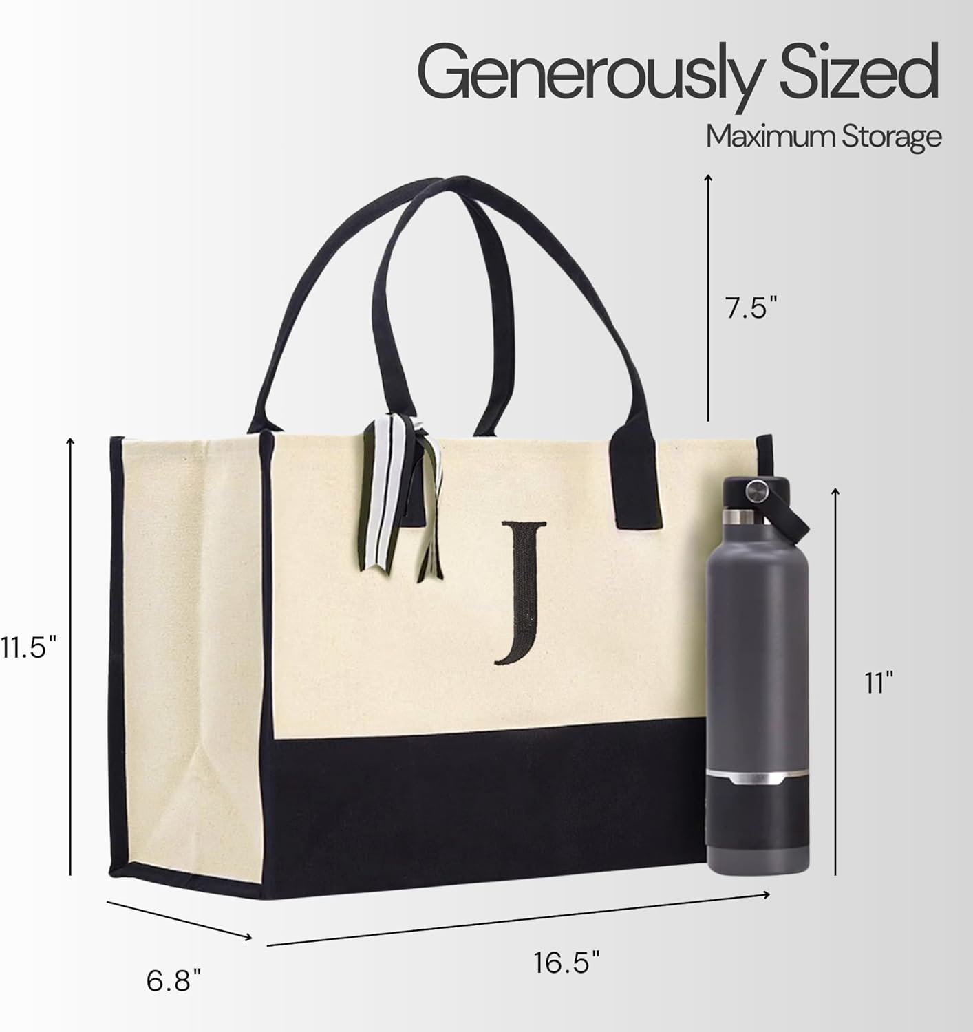 Grossiste Sac Cabas en Toile Grande Coton Personnalisé Initiales Monogramme Femmes Réutilisable Plage Courses Travail Voyage OEM Fabricant