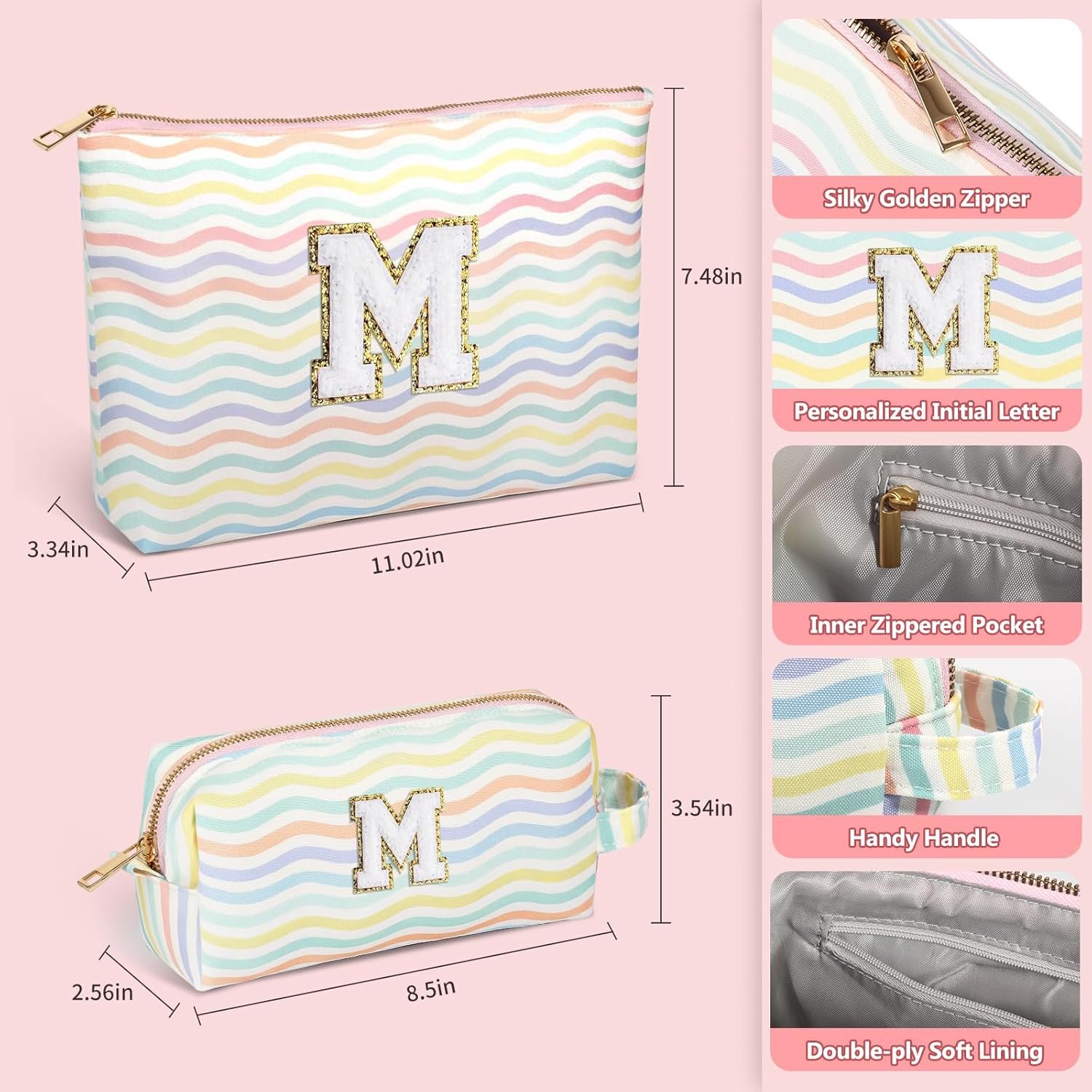 Grossiste 2 Pièces Trousse Maquillage Voyage Monogramme pour Filles Fabricant Pochette Cosmétiques Light Rainbow M Logo Personnalisé