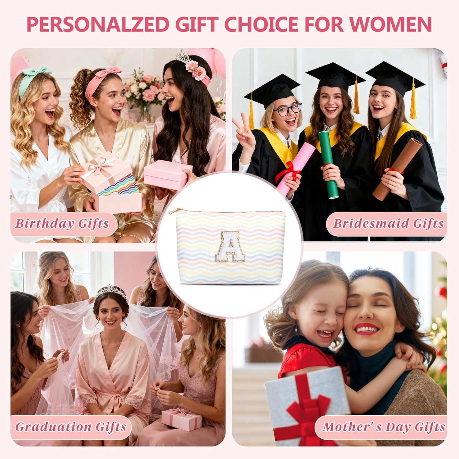 Grossiste 2 Pièces Trousse Maquillage Voyage Monogramme pour Filles Fabricant Pochette Cosmétiques Light Rainbow M Logo Personnalisé