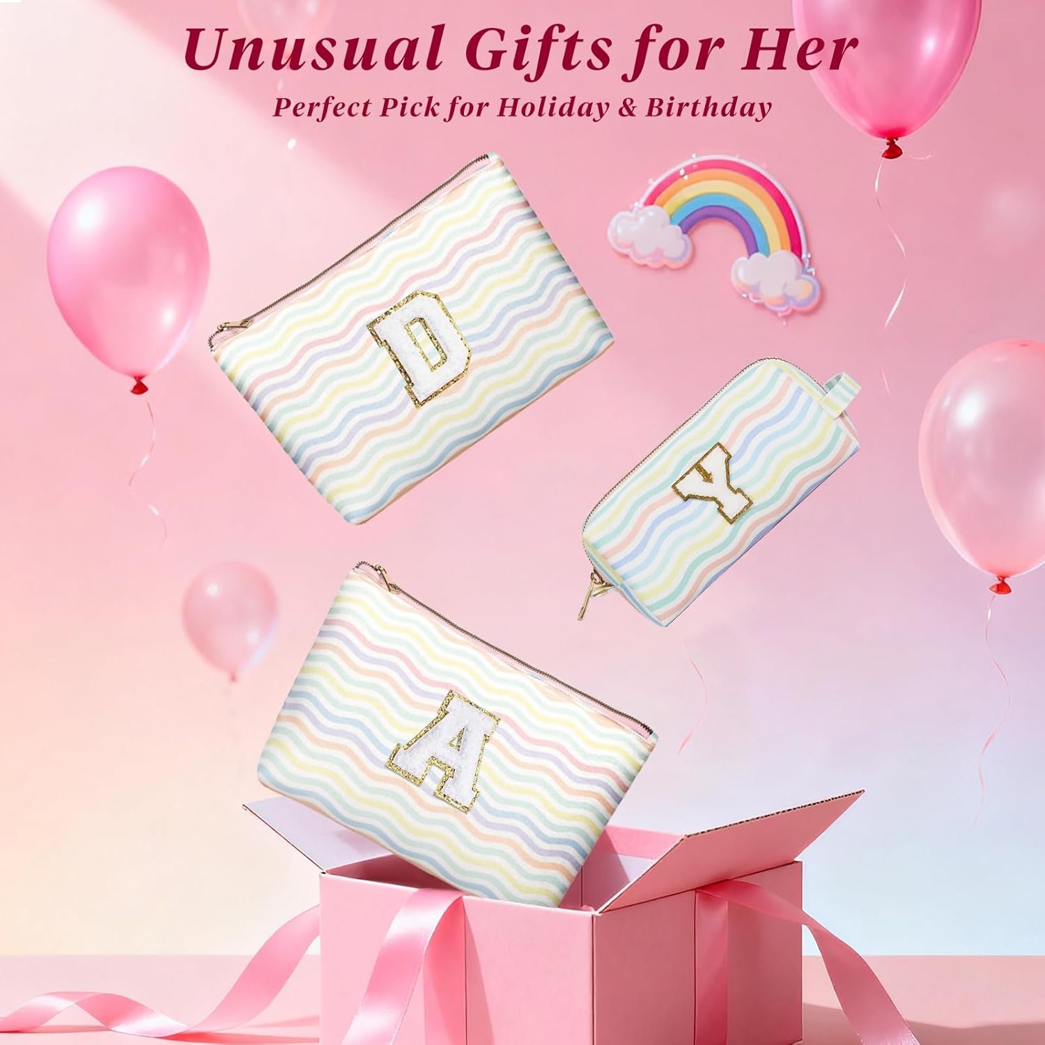 Grossiste 2 Pièces Trousse Maquillage Voyage Monogramme pour Filles Fabricant Pochette Cosmétiques Light Rainbow M Logo Personnalisé