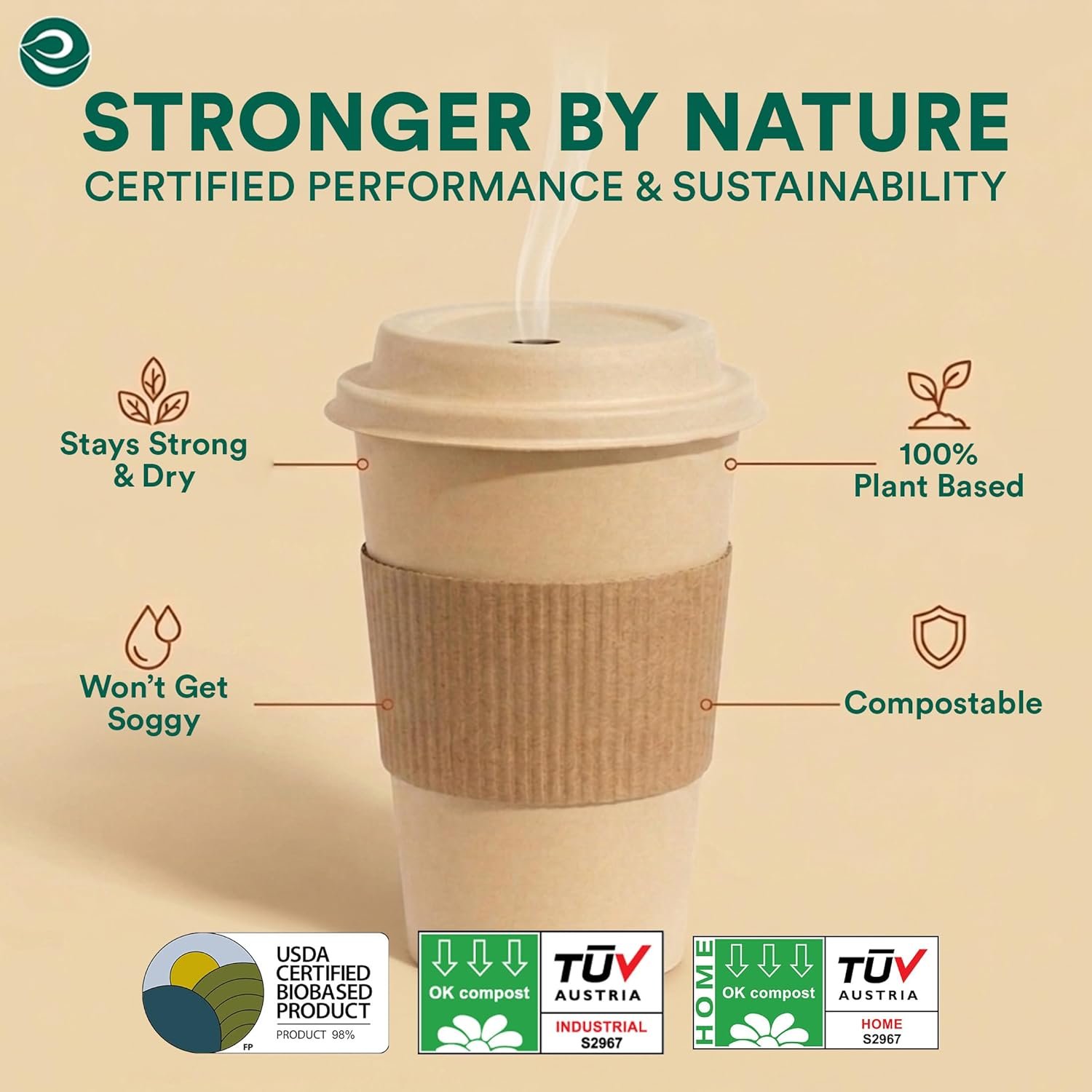 Grossiste Pack de 50 Gobelets à Café Jetables 16 oz avec Couvercles et Manches Biodégradables Compostables Étanches Robustes pour Boissons Chaudes Fabricant Logo Personnalisé