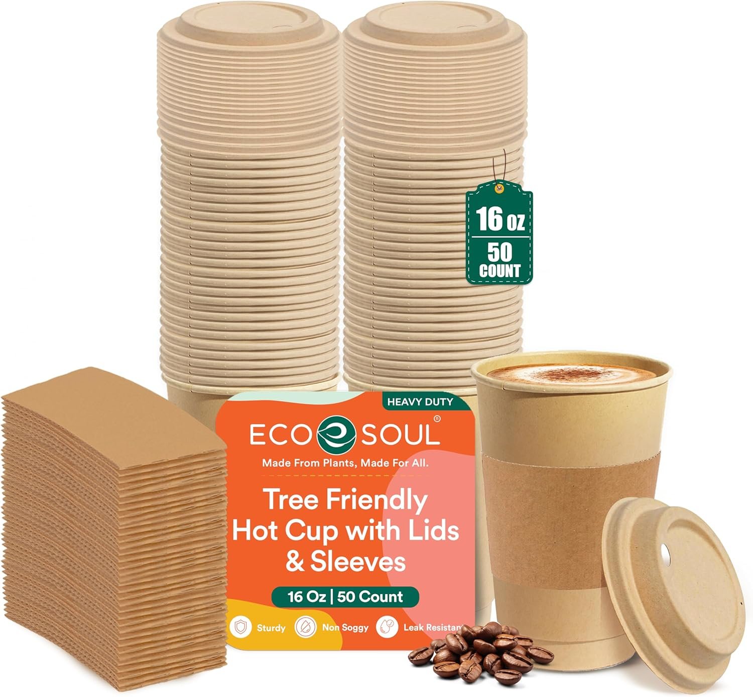 Grossiste Pack de 50 Gobelets à Café Jetables 16 oz avec Couvercles et Manches Biodégradables Compostables Étanches Robustes pour Boissons Chaudes Fabricant Logo Personnalisé