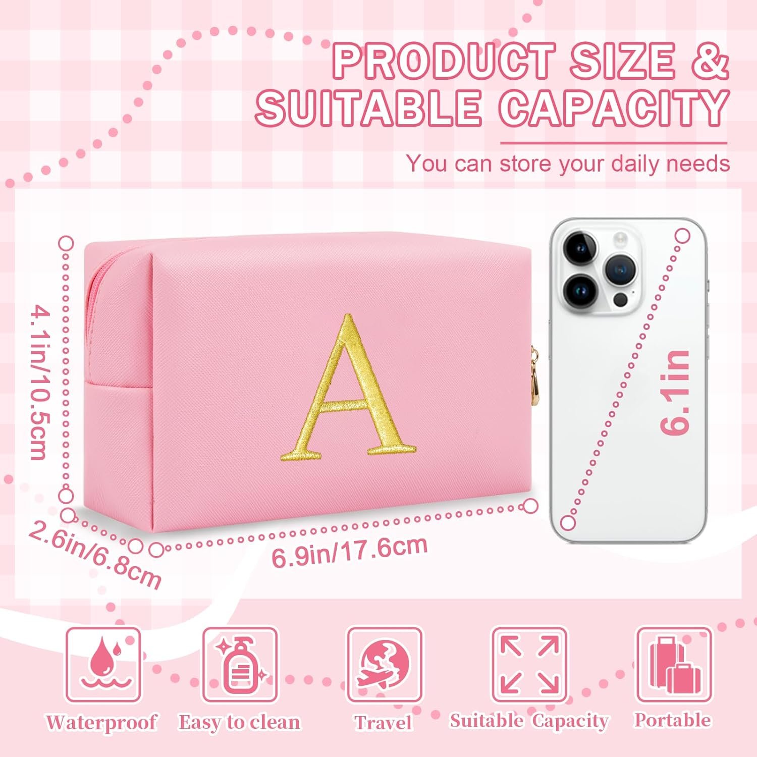 Grossiste Pochette Maquillage Initiale Broderie Or Préppy Logo Personnalisé Petit Sac Toilette Voyage Cadeaux Noël Anniversaire Filles Femmes Fabricant (Rose-A) Grossiste Pochette Maquillage Initiale Broderie Or Préppy Logo Personnalisé Petit Sac Toilette Voyage Cadeaux Noël Anniversaire Filles Femmes Fabricant (Rose-A)