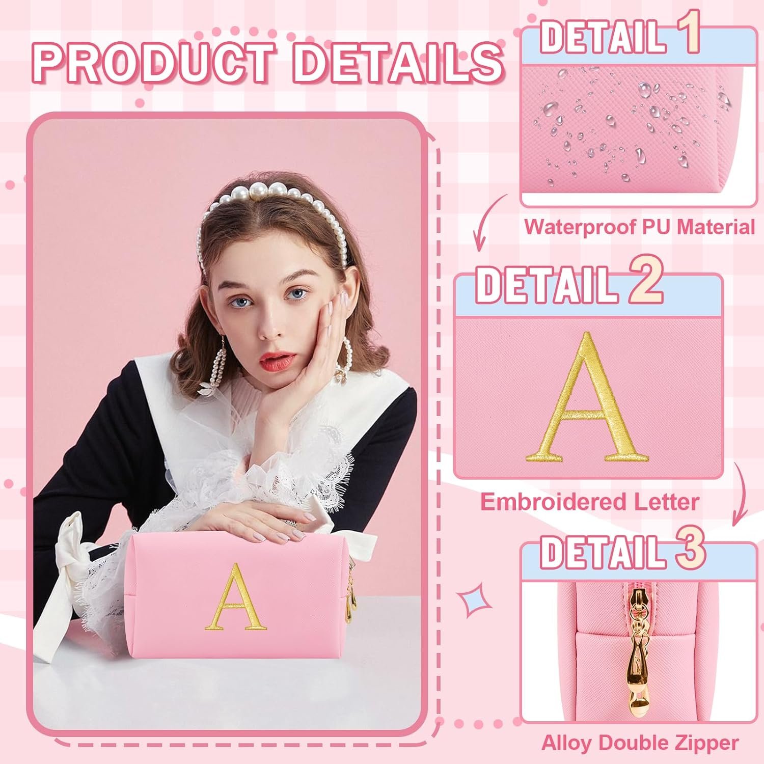 Grossiste Pochette Maquillage Initiale Broderie Or Préppy Logo Personnalisé Petit Sac Toilette Voyage Cadeaux Noël Anniversaire Filles Femmes Fabricant (Rose-A) Grossiste Pochette Maquillage Initiale Broderie Or Préppy Logo Personnalisé Petit Sac Toilette Voyage Cadeaux Noël Anniversaire Filles Femmes Fabricant (Rose-A)