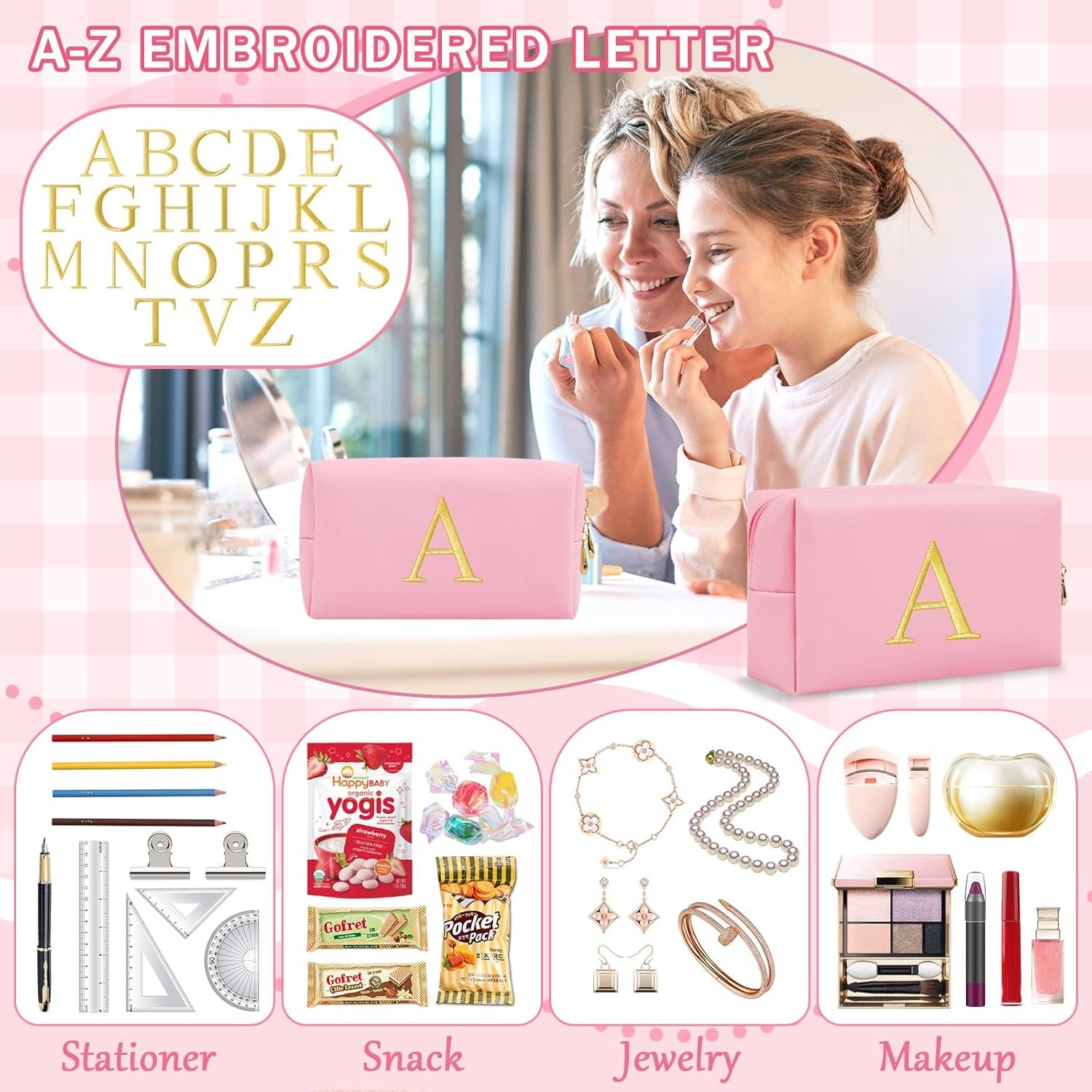 Grossiste Pochette Maquillage Initiale Broderie Or Préppy Logo Personnalisé Petit Sac Toilette Voyage Cadeaux Noël Anniversaire Filles Femmes Fabricant (Rose-A) Grossiste Pochette Maquillage Initiale Broderie Or Préppy Logo Personnalisé Petit Sac Toilette Voyage Cadeaux Noël Anniversaire Filles Femmes Fabricant (Rose-A)