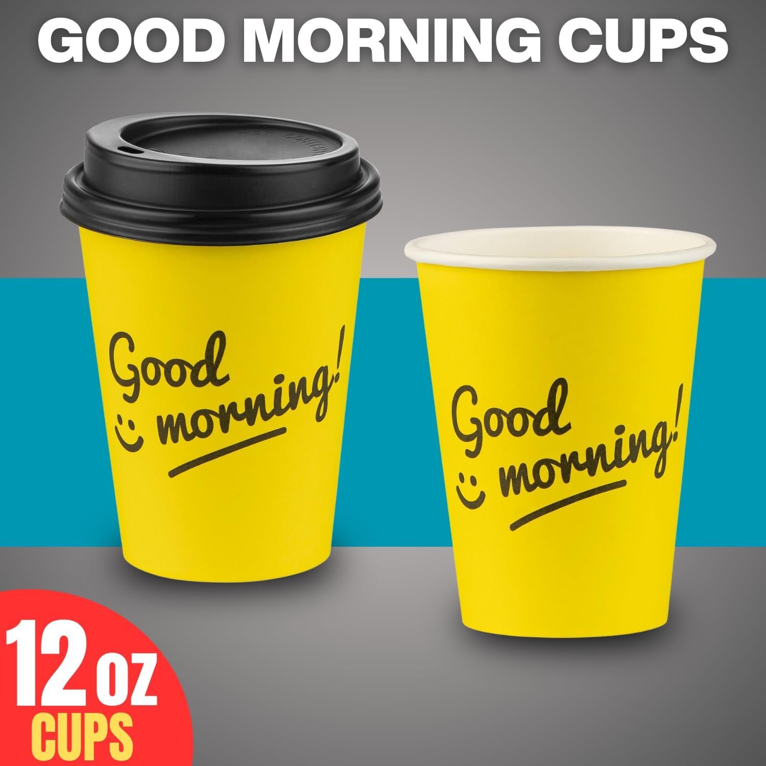 Grossiste Gobelets à Café Jetables avec Couvercles à Emporter Logo Personnalisé 12 OZ Design Good Morning 50 Unités Fabricant