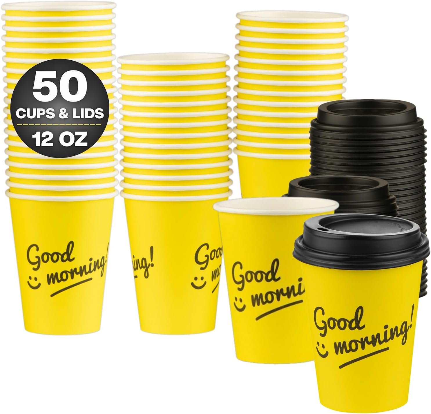 Grossiste Gobelets à Café Jetables avec Couvercles à Emporter Logo Personnalisé 12 OZ Design Good Morning 50 Unités Fabricant