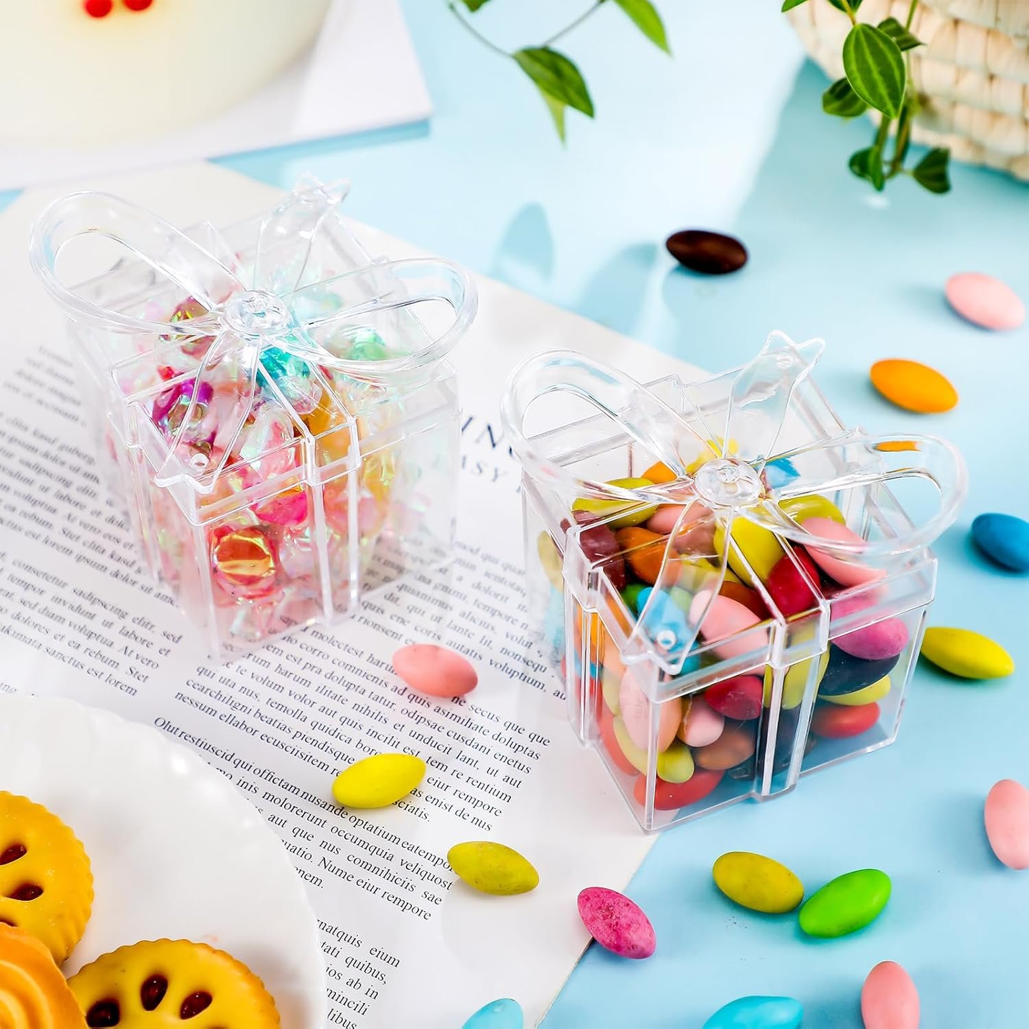 Grossiste Boîtes Cadeaux Acryliques Transparentes Lot 24 avec Couvercle Nœud 2 x 2 x 2,3 Pouces Fournisseur Petites Faveurs Fête Bonbons Dragées Mariage Baby Shower Anniversaire OEM