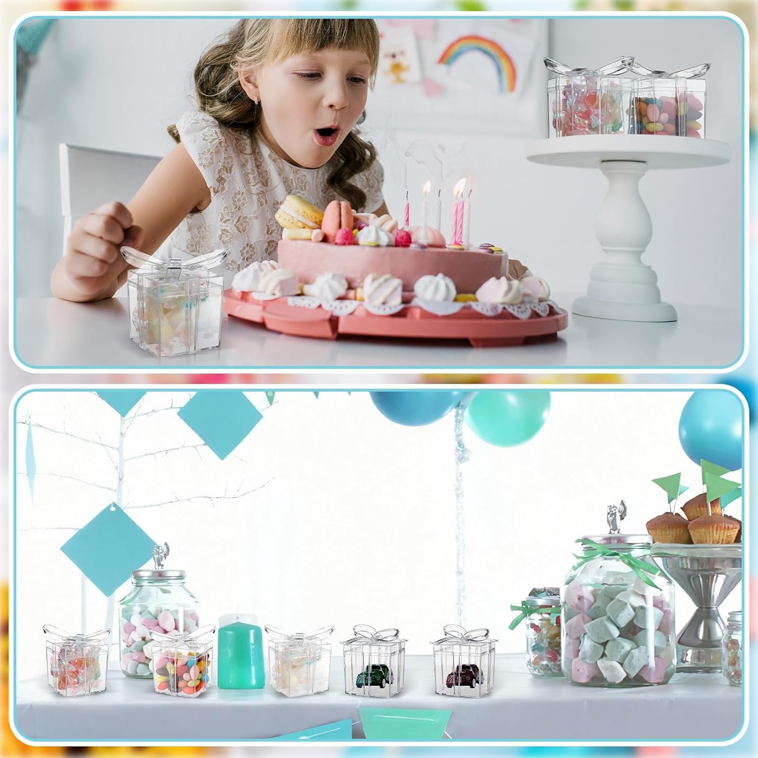 Grossiste Boîtes Cadeaux Acryliques Transparentes Lot 24 avec Couvercle Nœud 2 x 2 x 2,3 Pouces Fournisseur Petites Faveurs Fête Bonbons Dragées Mariage Baby Shower Anniversaire OEM
