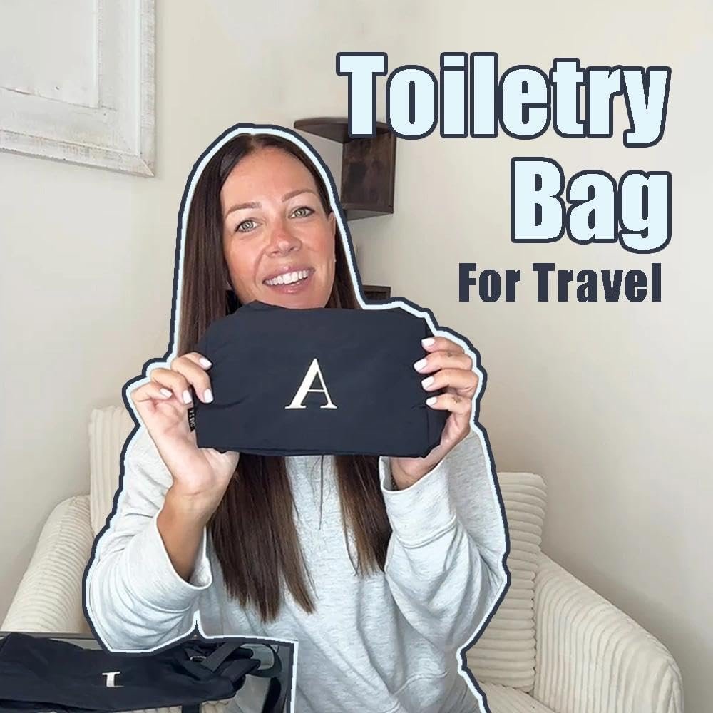 Grossiste Trousses de Toilette Légères Résistantes à l'Eau Personnalisées Initiale Broderie avec Logo Personnalisé Fournisseur (M, Noir)