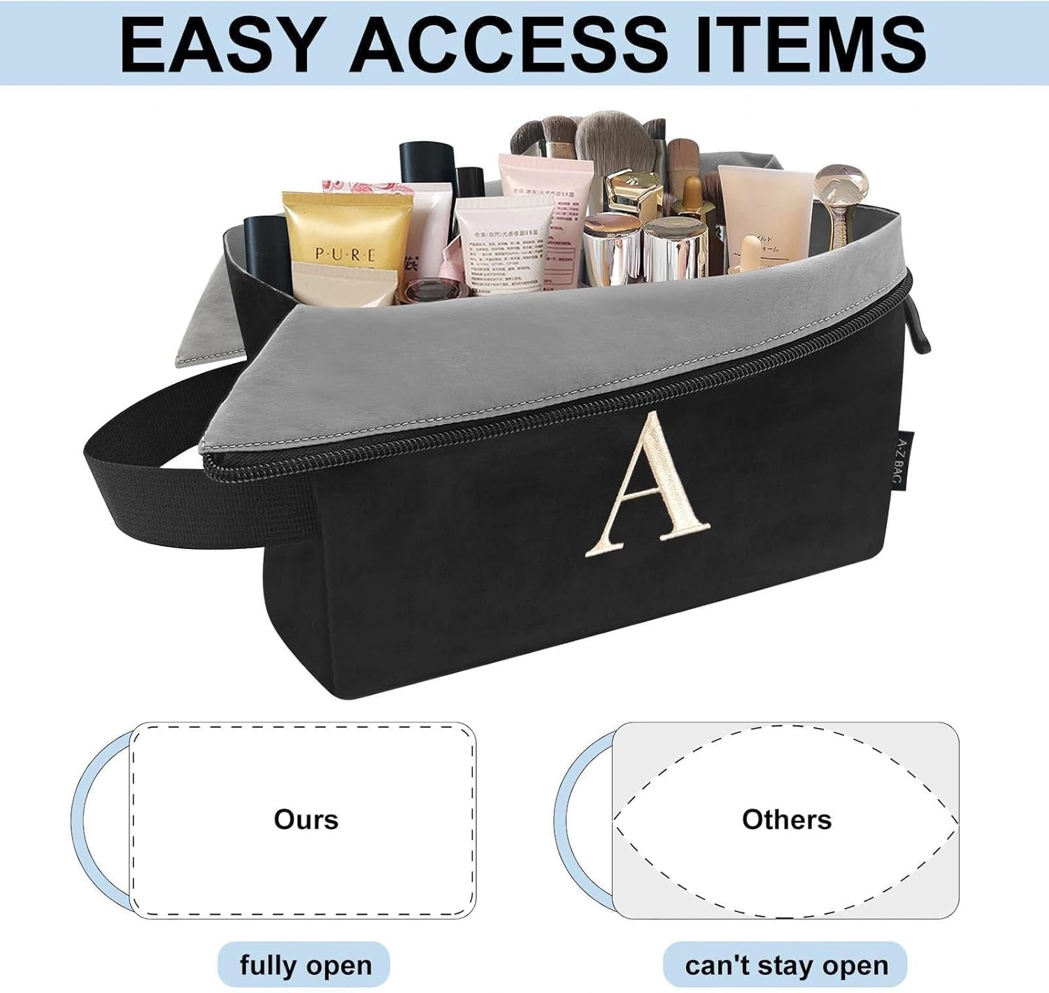 Grossiste Trousses de Toilette Légères Résistantes à l'Eau Personnalisées Initiale Broderie avec Logo Personnalisé Fournisseur (M, Noir)