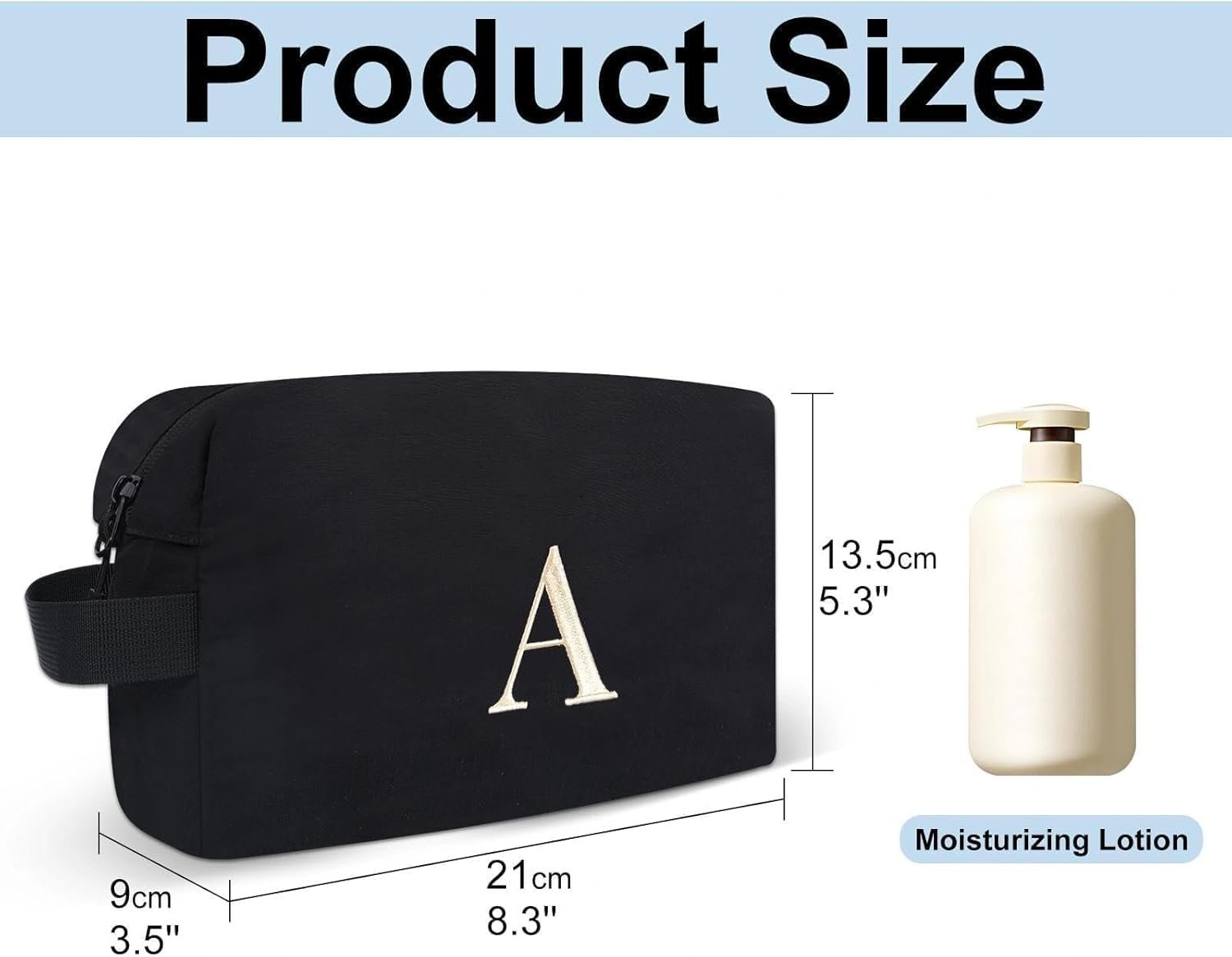 Grossiste Trousses de Toilette Légères Résistantes à l'Eau Personnalisées Initiale Broderie avec Logo Personnalisé Fournisseur (M, Noir)