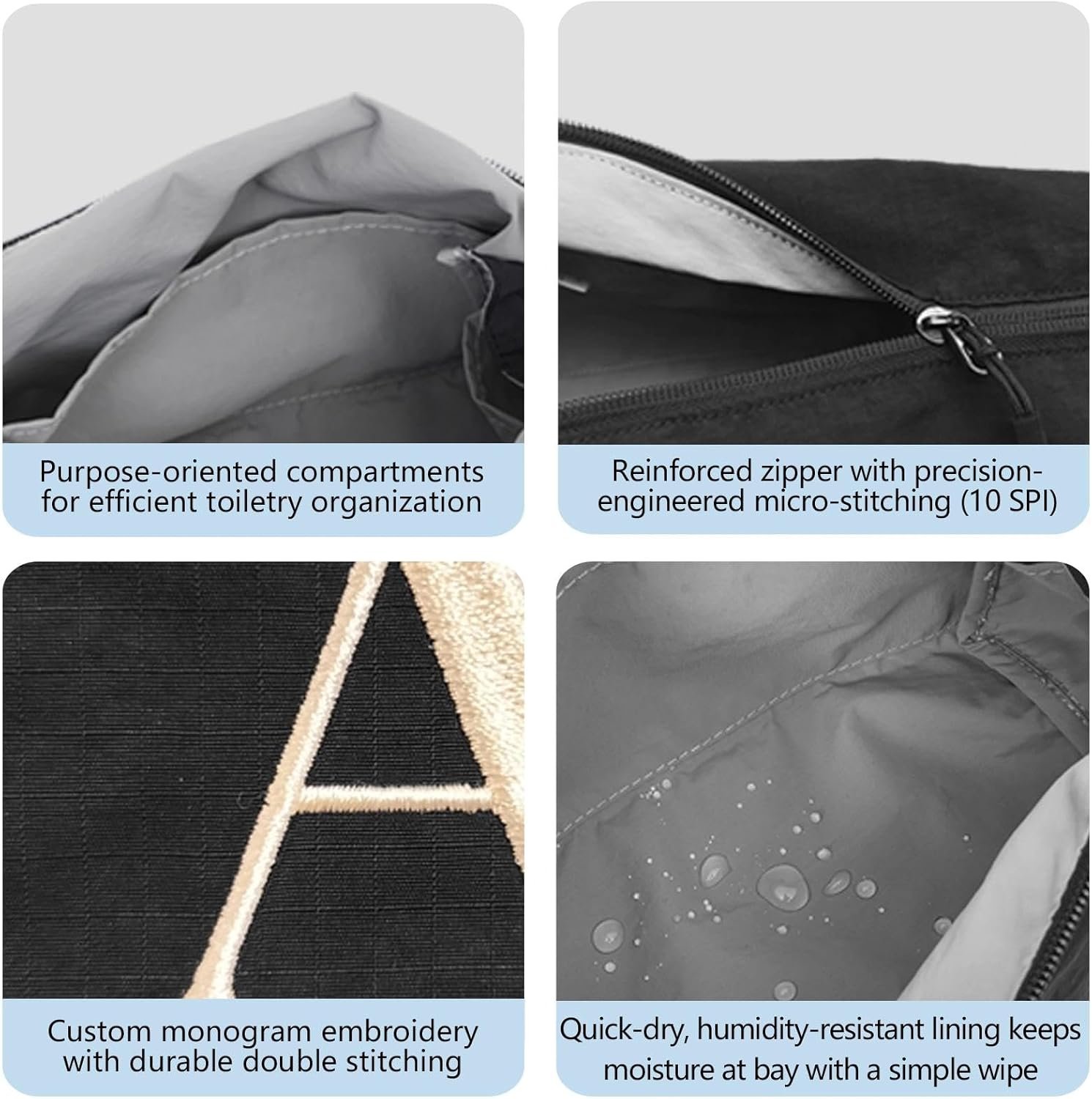 Grossiste Trousses de Toilette Légères Résistantes à l'Eau Personnalisées Initiale Broderie avec Logo Personnalisé Fournisseur (M, Noir)