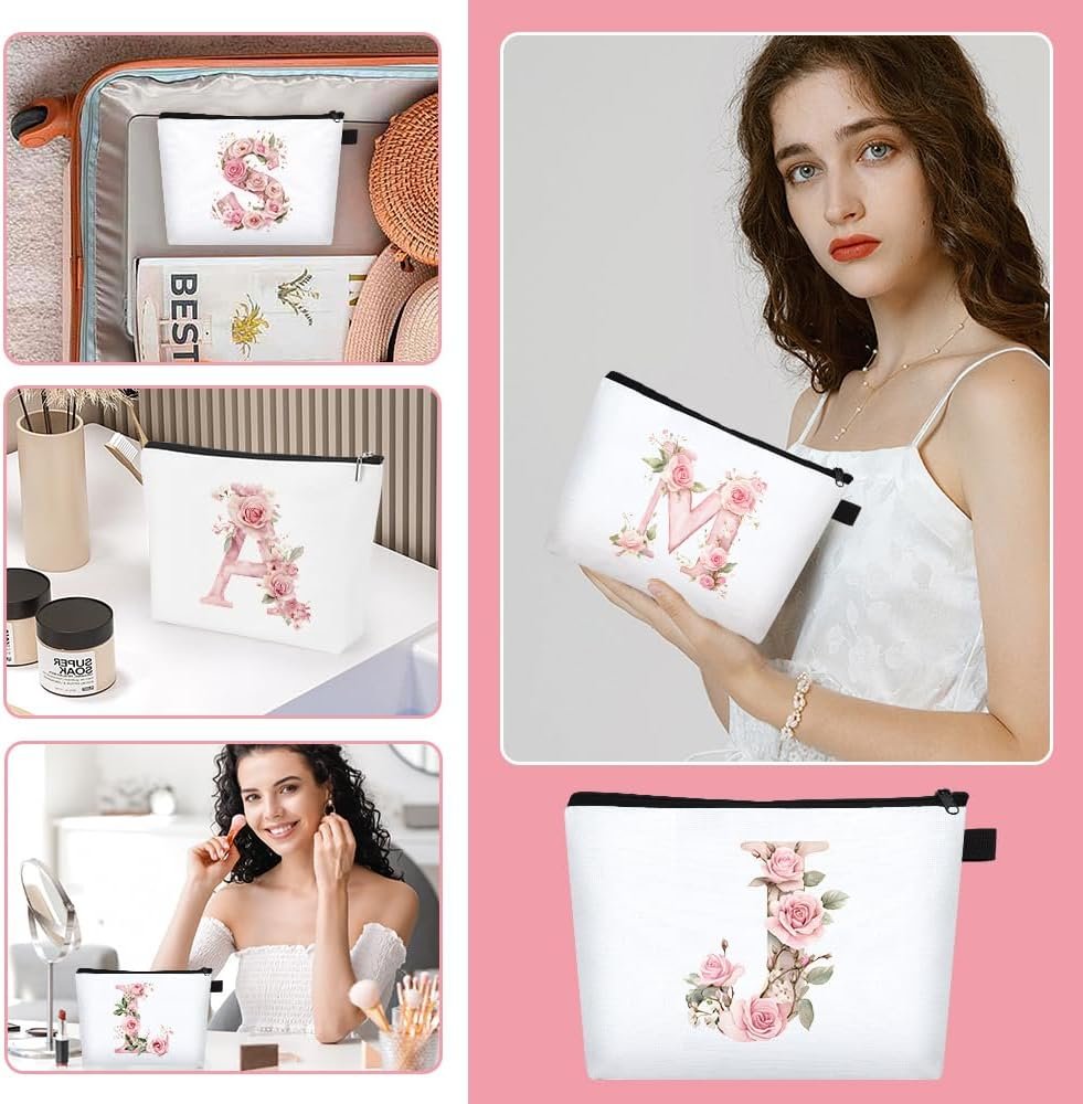 Grossiste de Sac de Maquillage Personnalisé Initiale A-Z pour Femmes – Fournisseur Organiseur Cosmétiques Voyage Logo Personnalisé Demoiselles d'Honneur Anniversaire (J)