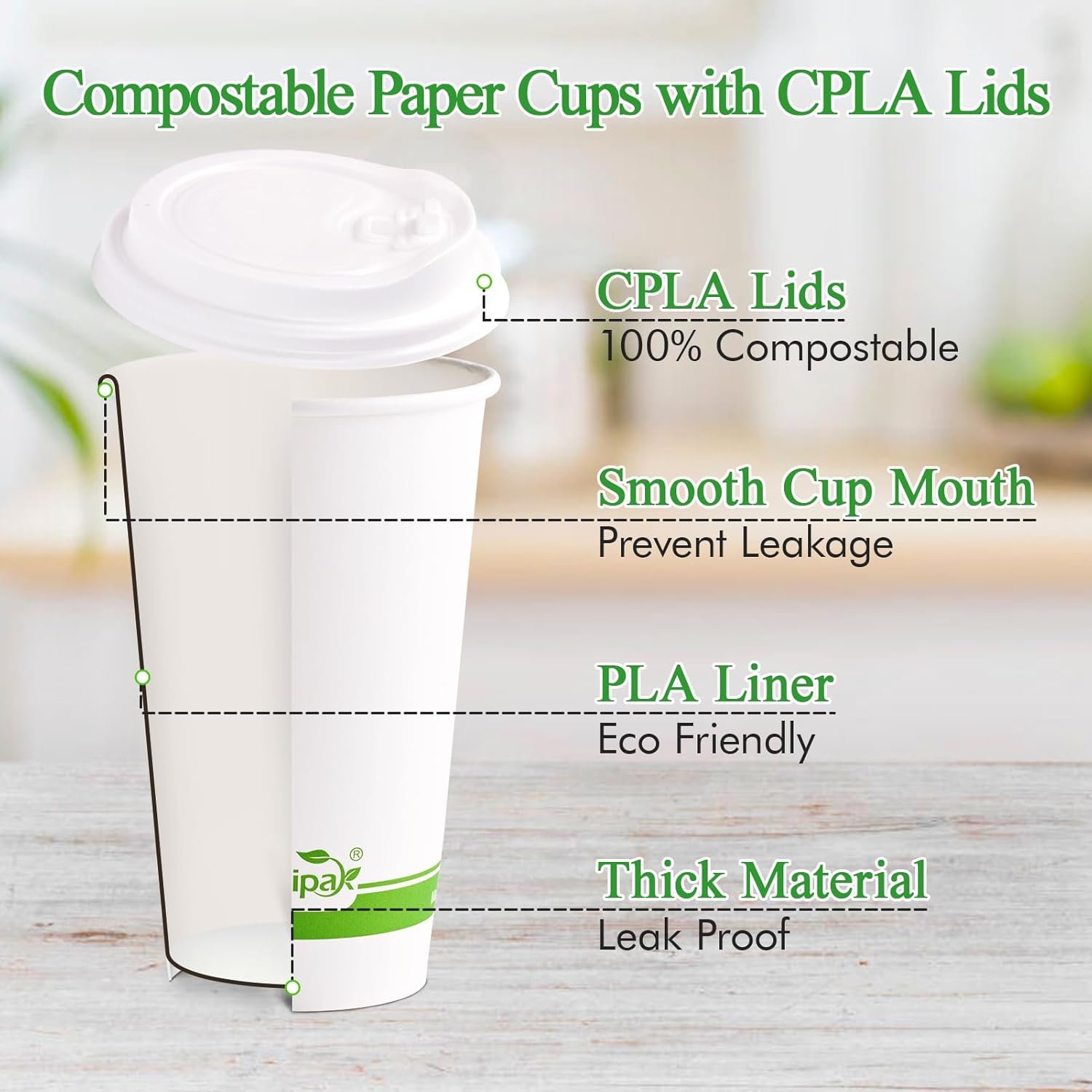 Grossiste gobelets à café en papier compostables 100 unités 16 oz avec couvercle CPLA logo personnalisé biodégradables pour boissons chaudes fêtes pique-niques voyages événements Fabricant