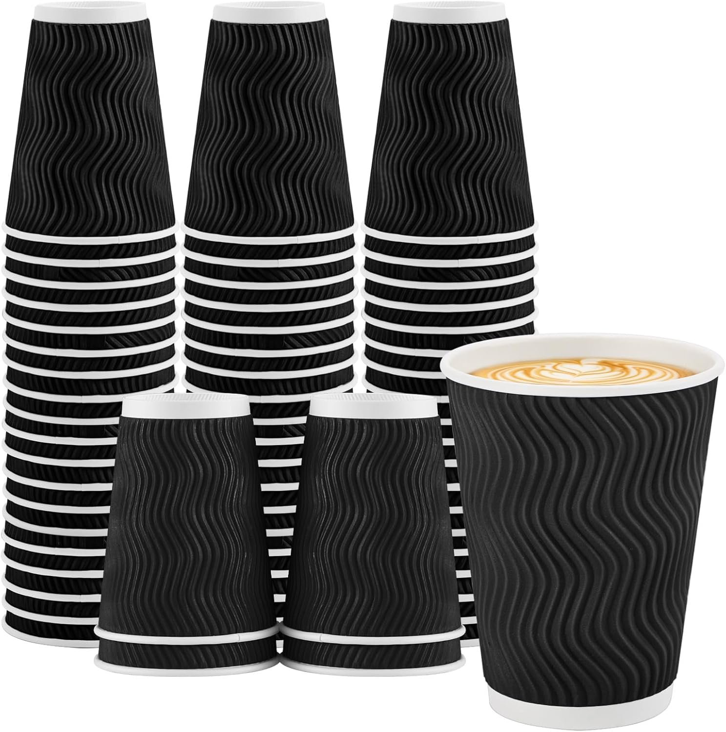 Fabricant de Gobelets en Papier à Café Jetables Noirs 12 oz avec Logo Personnalisé Paroi Ondulée Isolante Lot de 50 En Vrac