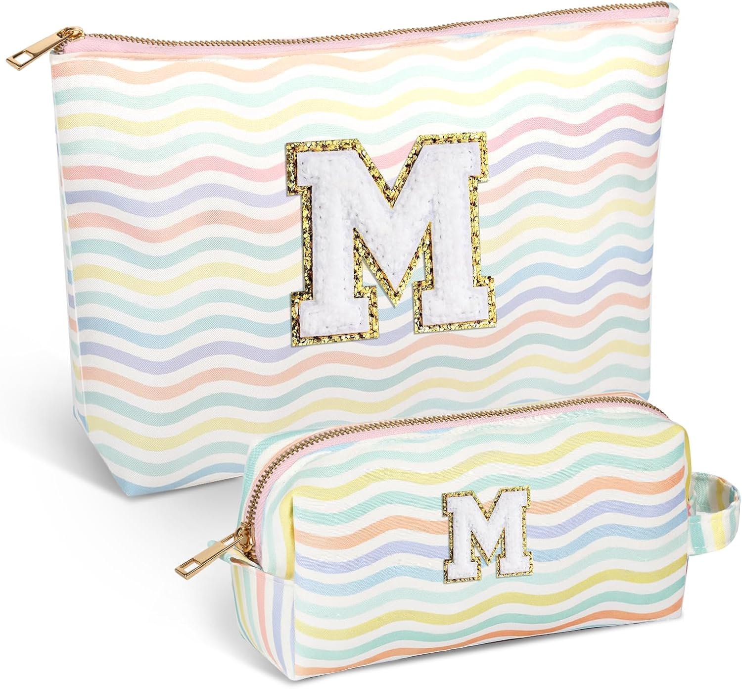 Grossiste 2 Pièces Trousse Maquillage Voyage Monogramme pour Filles Fabricant Pochette Cosmétiques Light Rainbow M Logo Personnalisé