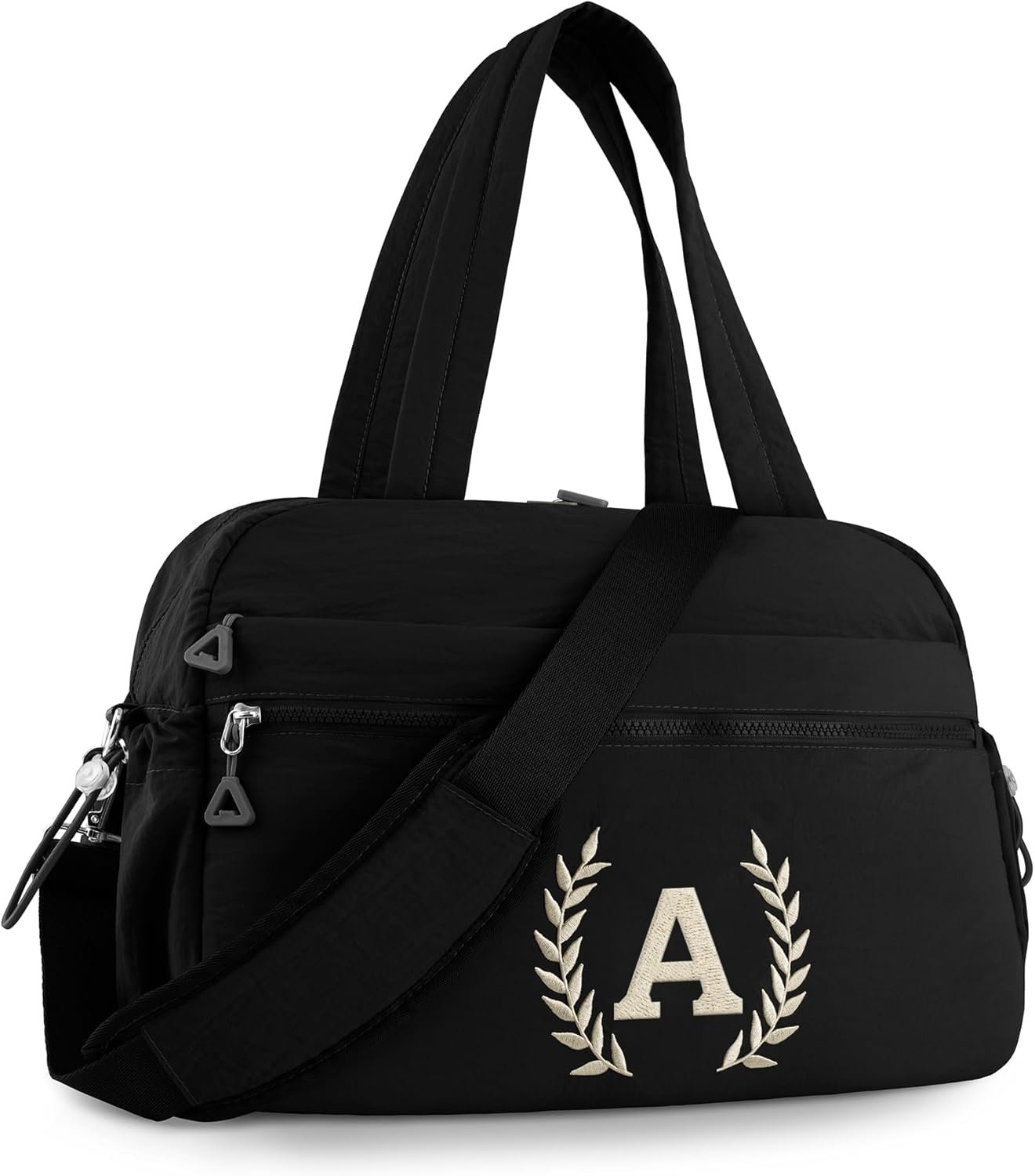 Grossiste Sac Duffle de Gym pour Femmes – Sac Sport Brodé Initiales avec Logo Personnalisé pour Hommes – Duffel Voyage Workout Manche Valise Cadeau Maman Fille Fabricant (Noir, A)